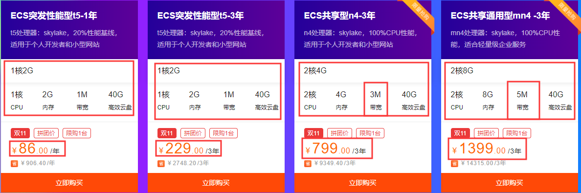 阿里云ECS突发性能型t5实例可以开启无性能约束模式啦~参加拼团3年仅需229元 第1张